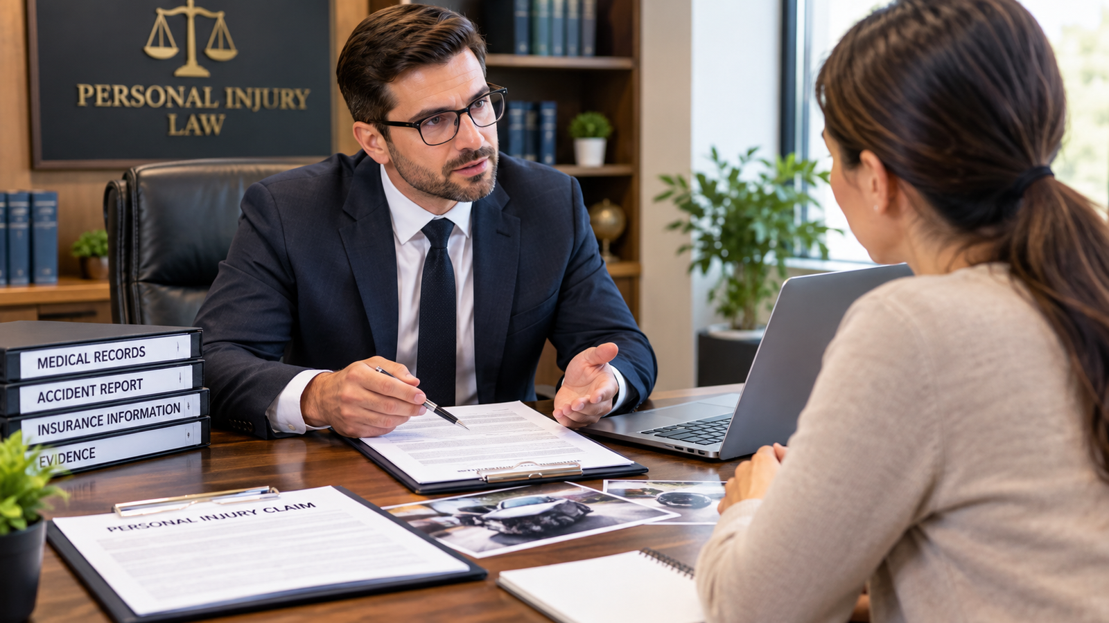 Attorney for personal injuries meeting with accident victim during consultation