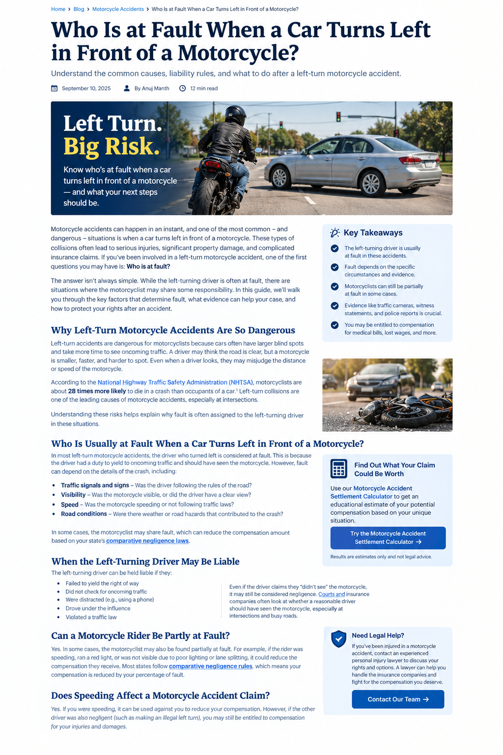 Who Is at Fault When a Car Turns Left in Front of a Motorcycle