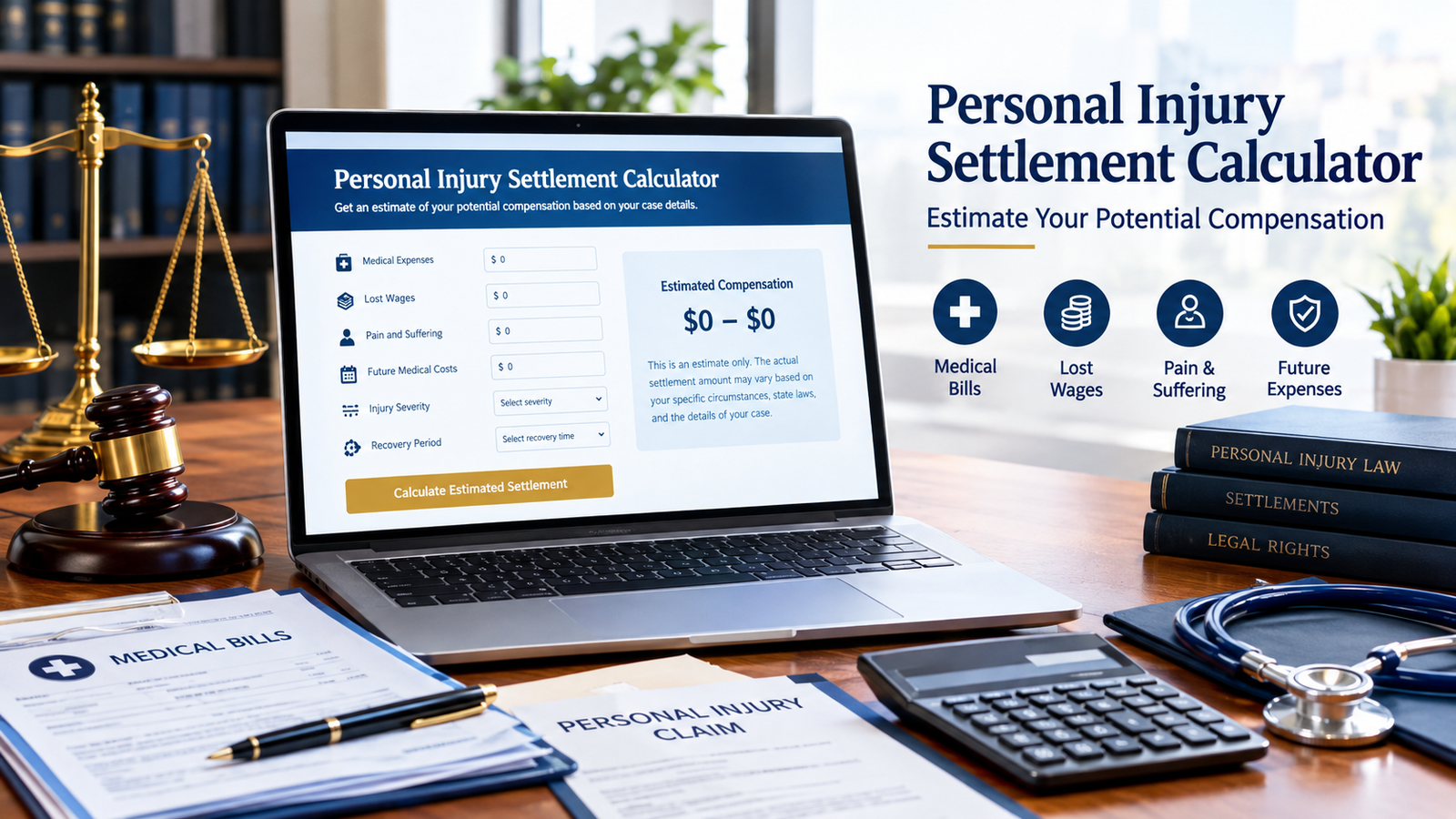 Personal injury settlement calculator for estimating potential compensation