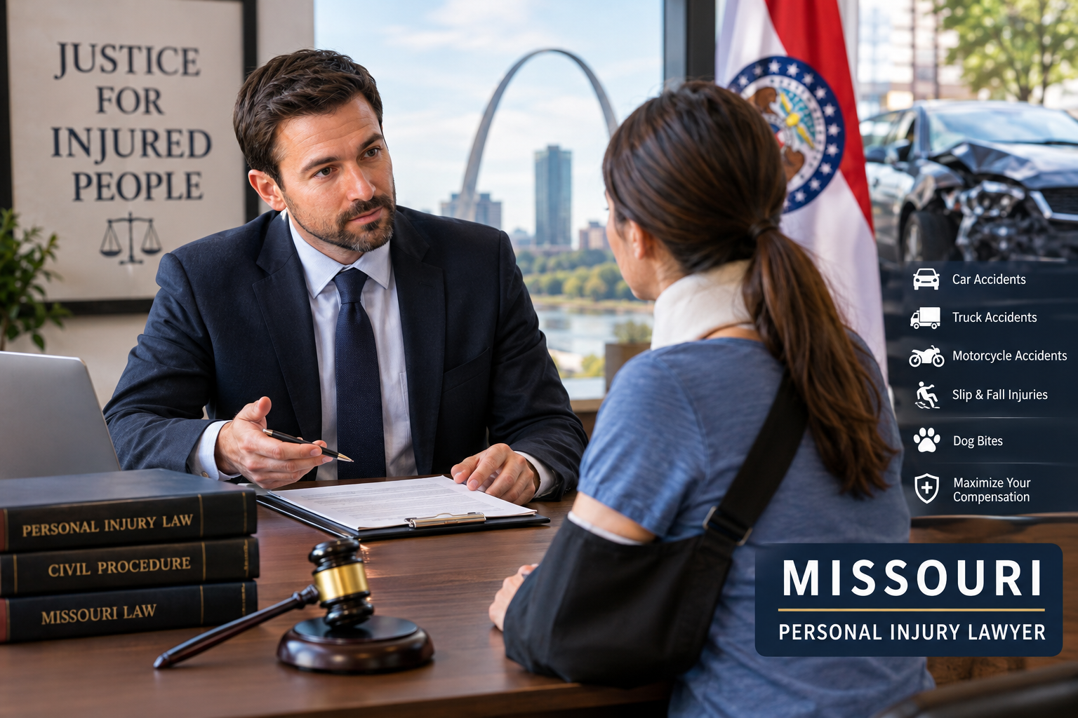 Missouri personal injury lawyer helping an accident victim with a legal claim